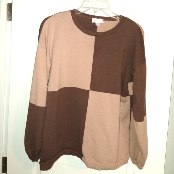 Belle by Kim Gravel - Brown & Tan Color Block knit sweater - Medium - Picture 4 of 4